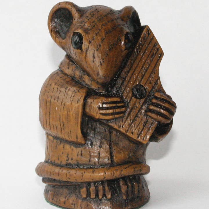 Oakapple Designs Ltd - Wholesale Decorative Figurine - Church Mouse Playing Psaltery- Reproduction carving ornament0