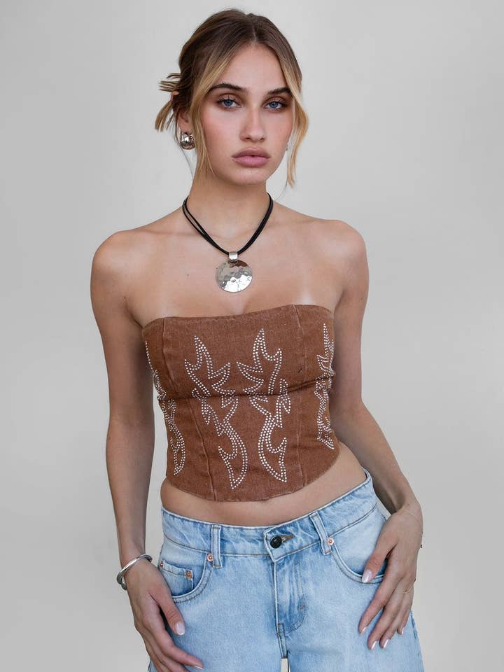 TICTOC - Wholesale Corset - Women's - BECKEE SD Washed Denim Corset Top