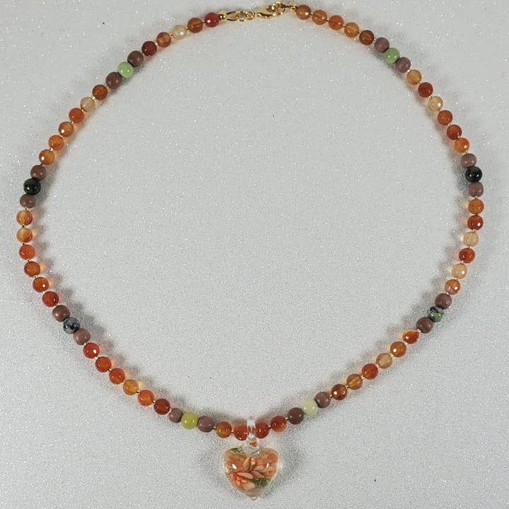 Gemstone Necklace: Carnelian with Heart Pendant for wholesale by Thorneapple Designs