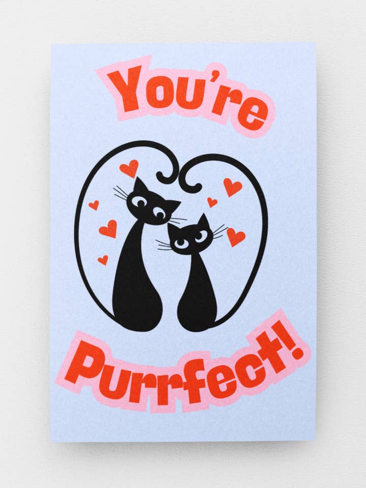 Carte de Saint-Valentin Purrfecct ! - 5 x 7 avec enveloppe pour la vente par Golly Gee Press