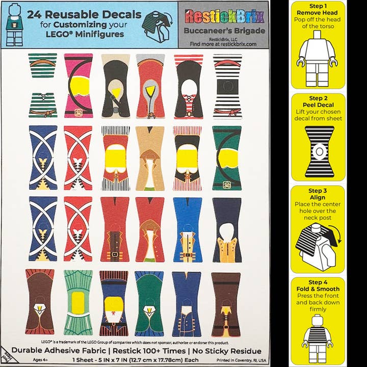 Buccaneer's Brigade: Reusable Customization Decals for LEGO® Minifigures for wholesale by RestickBrix
