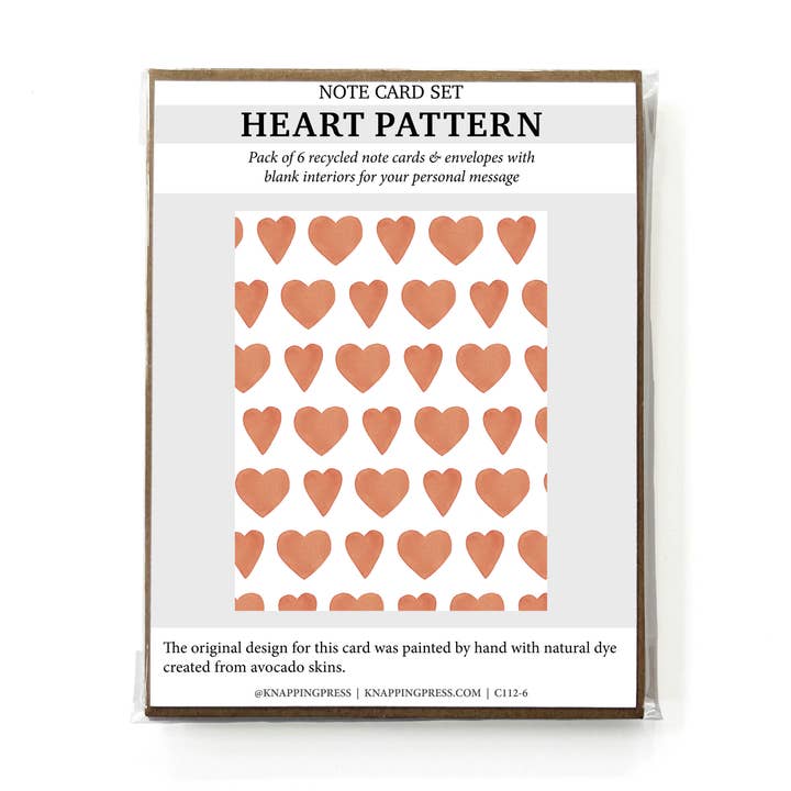 Juego de 6 - Tarjetas de Notas 100% Recicladas - Patrón de Corazones para venta al por mayor de Knapping Press
