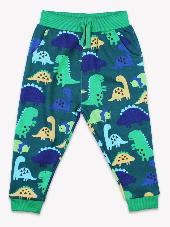 Calças de fato de treino para crianças em algodão biológico com estampado de dinossauro tom sobre tom. por atacado de Toby Tiger GmbH