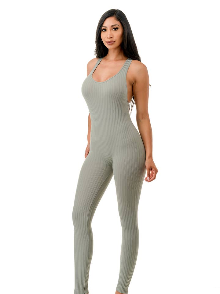 Ribbed Seamless Racerback Jumpsuit for wholesale by Lime All the Time