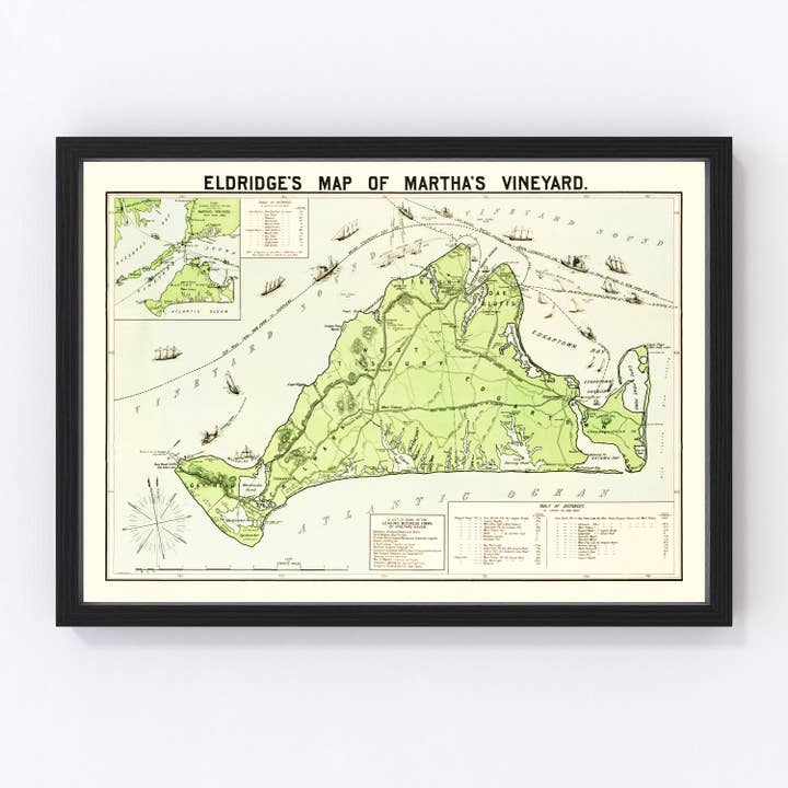 Vintage Map of Martha's Vineyard, 1913 for wholesale by Ted's Vintage Art