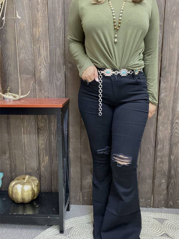 S012 Bell bottom black women jean pants for wholesale by luluclothes