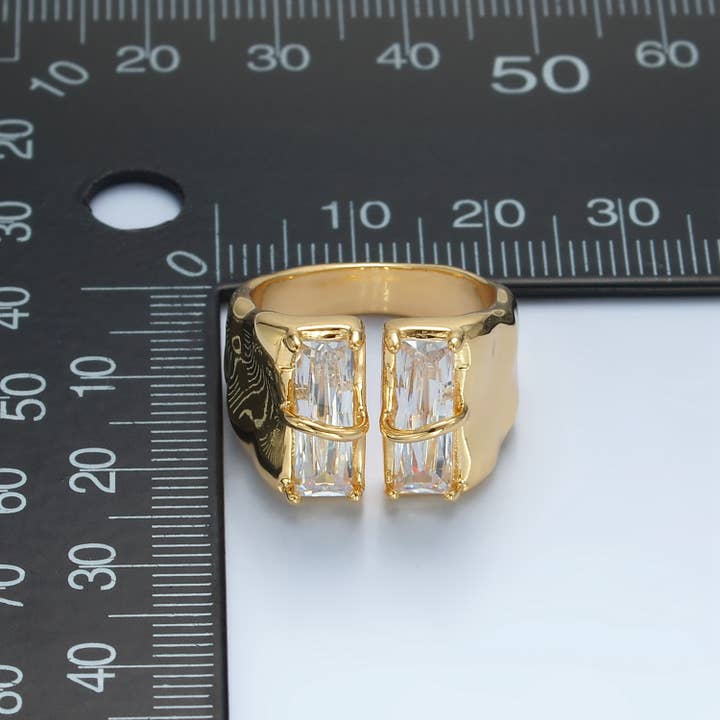 Aim Eternal - Wholesale Band/Stacked Ring - 24K Gold Filled Double Baguette CZ Signet Wrap Ring | U330