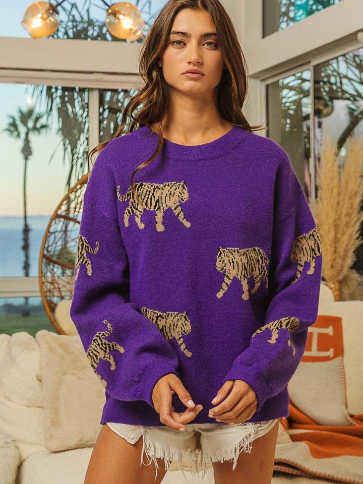 VIOLET BiBi Tiger Pattern Long Sleeve Sweater for wholesale on Faire2