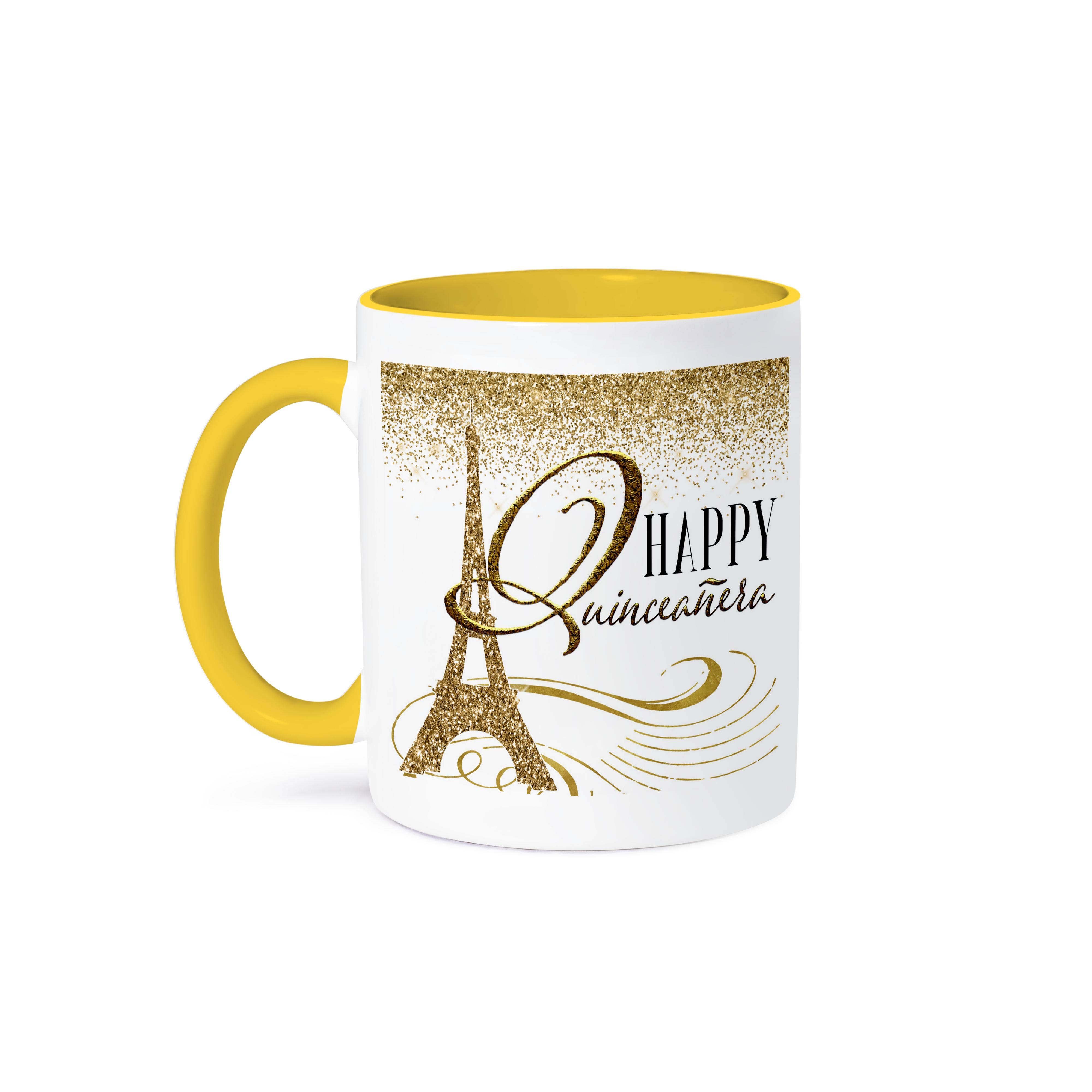 3dRose - Vente Tasse à café - 3dRose, Joyeuse Quinceañera avec une image de la tour Eiffel dorée, Tasse0
