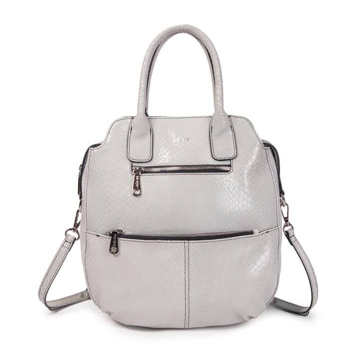 White metallic Velya leather tote bag for wholesale by kate lee