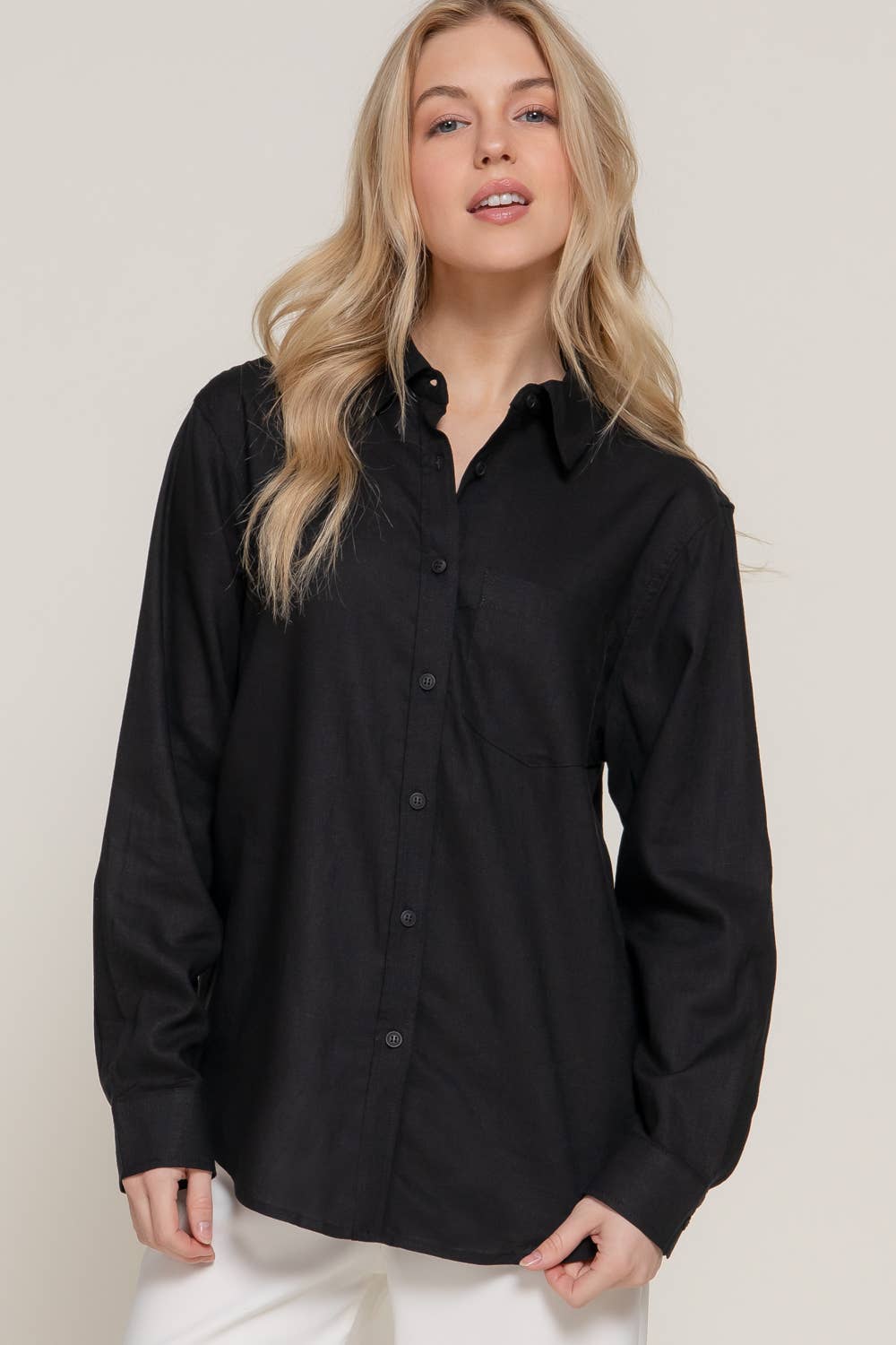 Active Basic | Active USA - Wholesale Button Down Shirt - Women's - Long Sleeve Linen Blend Shirt17
