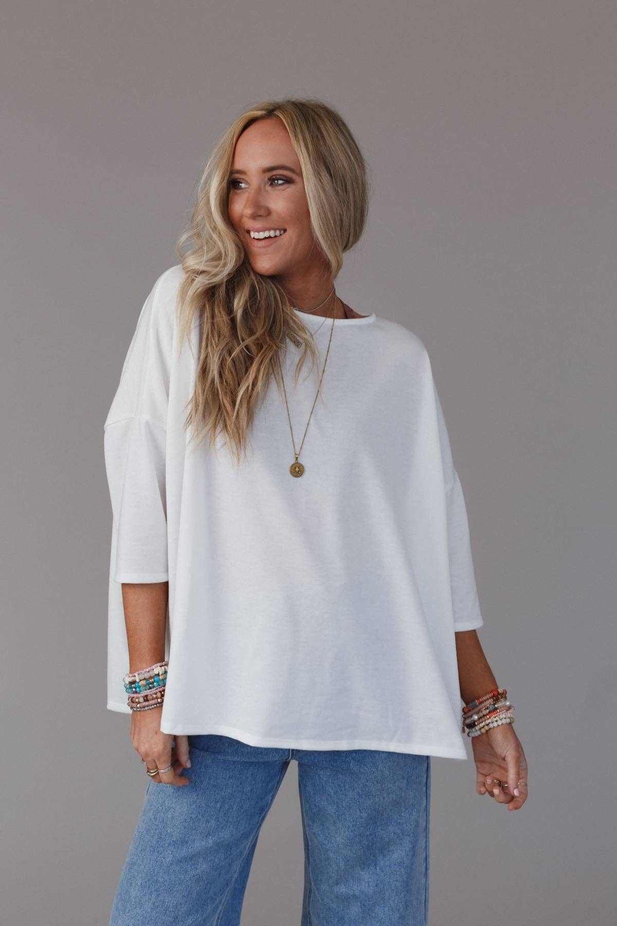 Three Bird Nest - Wholesale Tunic - Women's - Cozy Cool Oversized Tee - Ivory6
