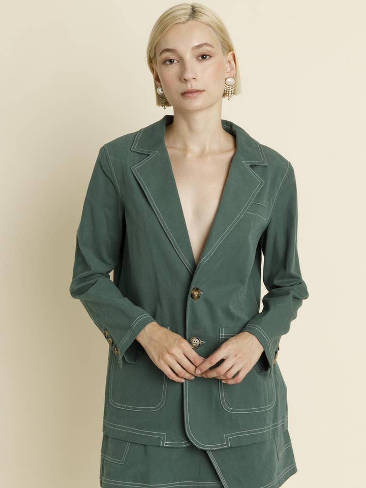 AO1790- CONTRAST STITCH BLAZER for wholesale by Aureum