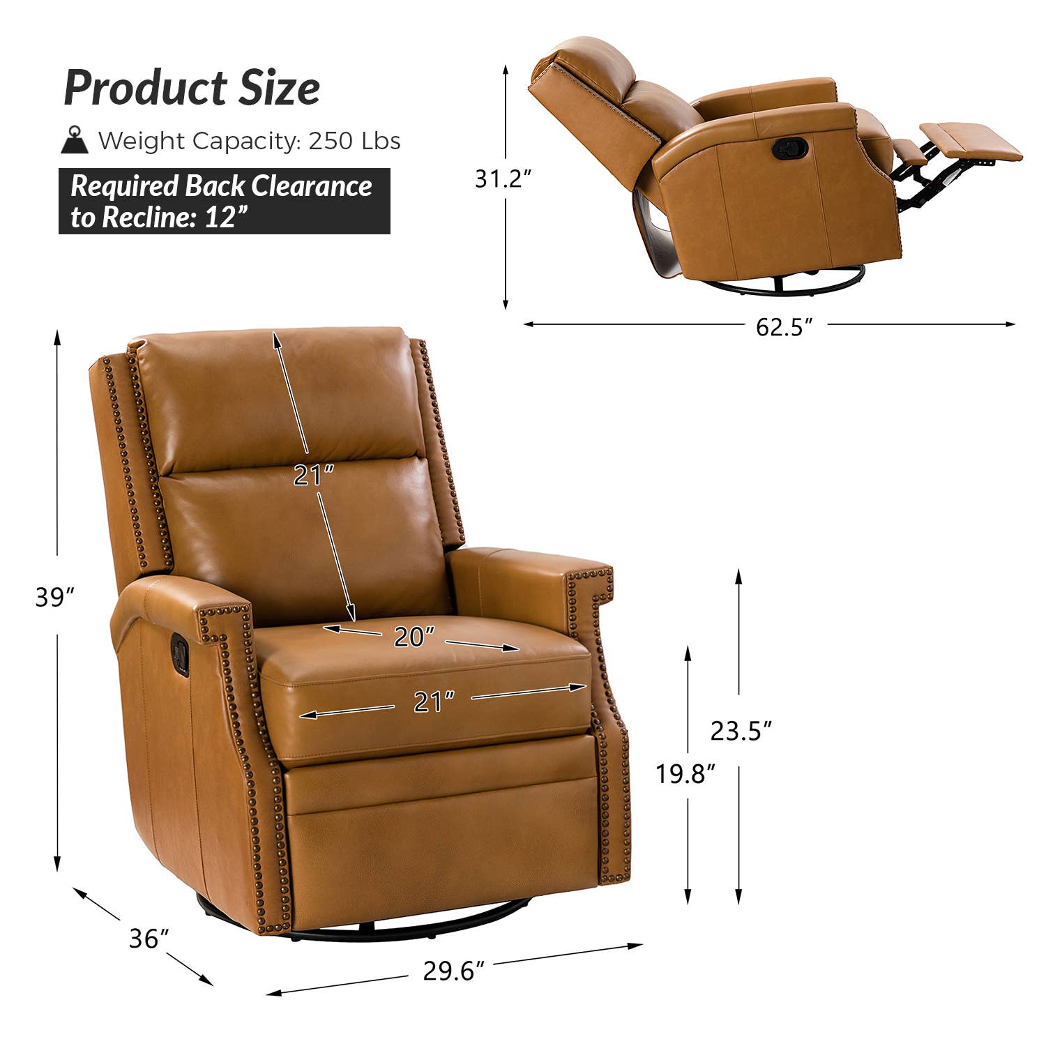 Karat Home - Wholesale Chair - Louise Genuine Leather Swivel Rocker Recliner11