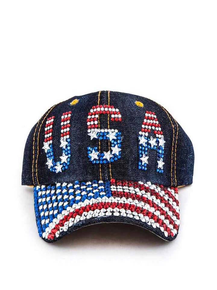 USA Rhinestone Statement Baseball Cap for wholesale by Artini Accessories
