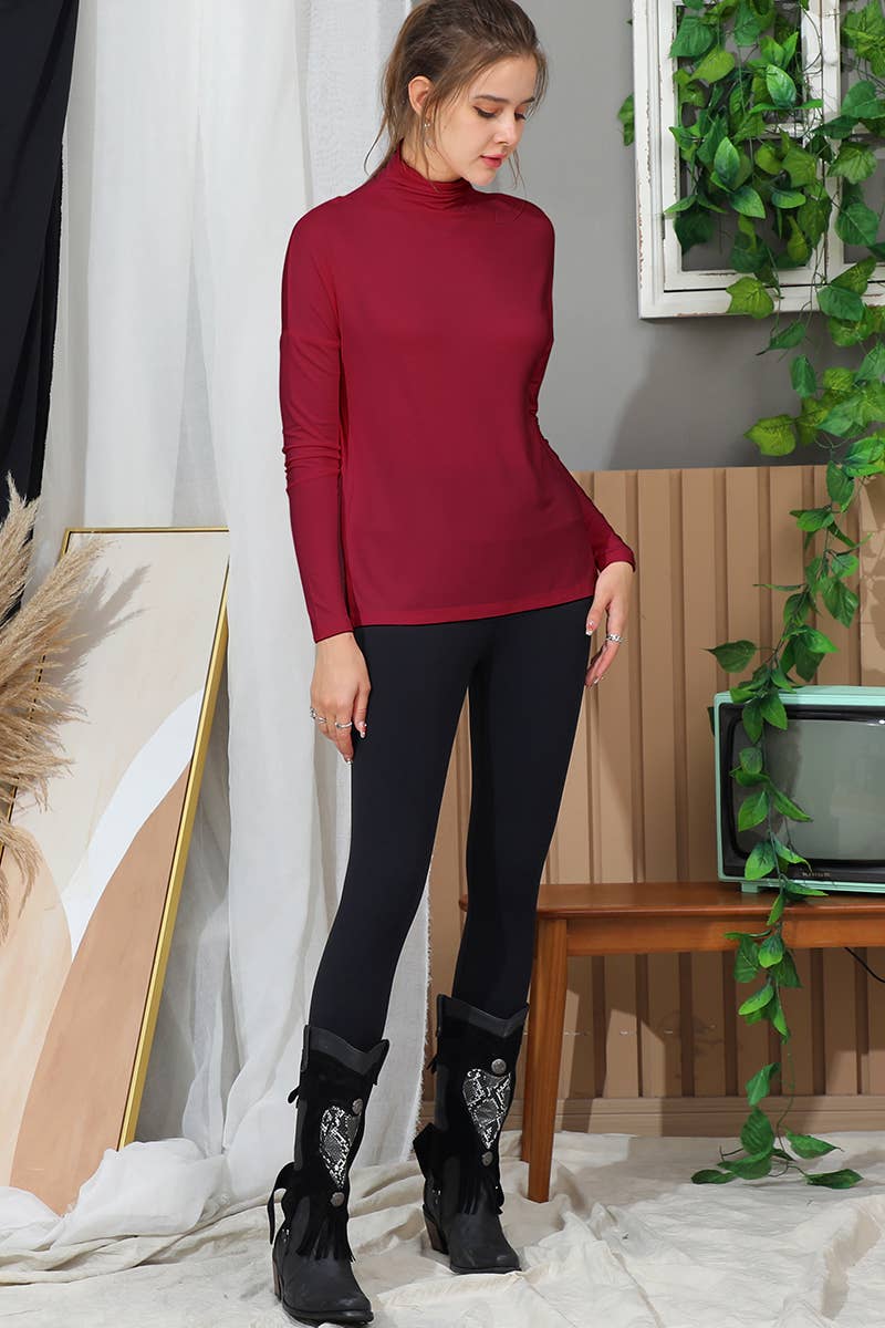 Lily Clothing - Wholesale Knit Top - Women's - SOLID COLOR LONG SLEEVED HIGH NECK T SHIRT_CWTTL14384