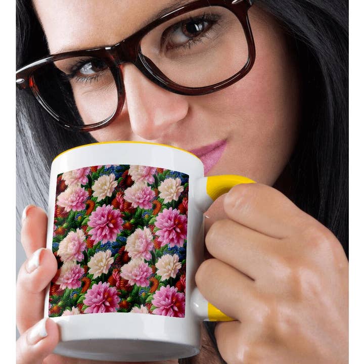 3dRose – wholesale Coffee mug – 3dRose, Pink and White Tapestry Chrysanthemum Flower Pattern, Mug1