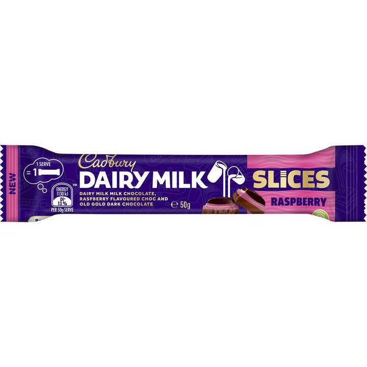 Echo Sales Canada - Wholesale Chocolate Bar - Cadbury Australia Slices Raspberry Chocolate Bar 50g case 48 count