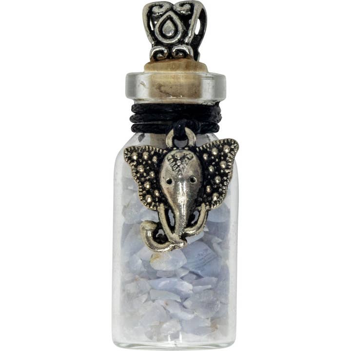 Gemstone Chip Bottle Necklace - Blue Lace Agate w/ Ganesha for wholesale by Kheops International