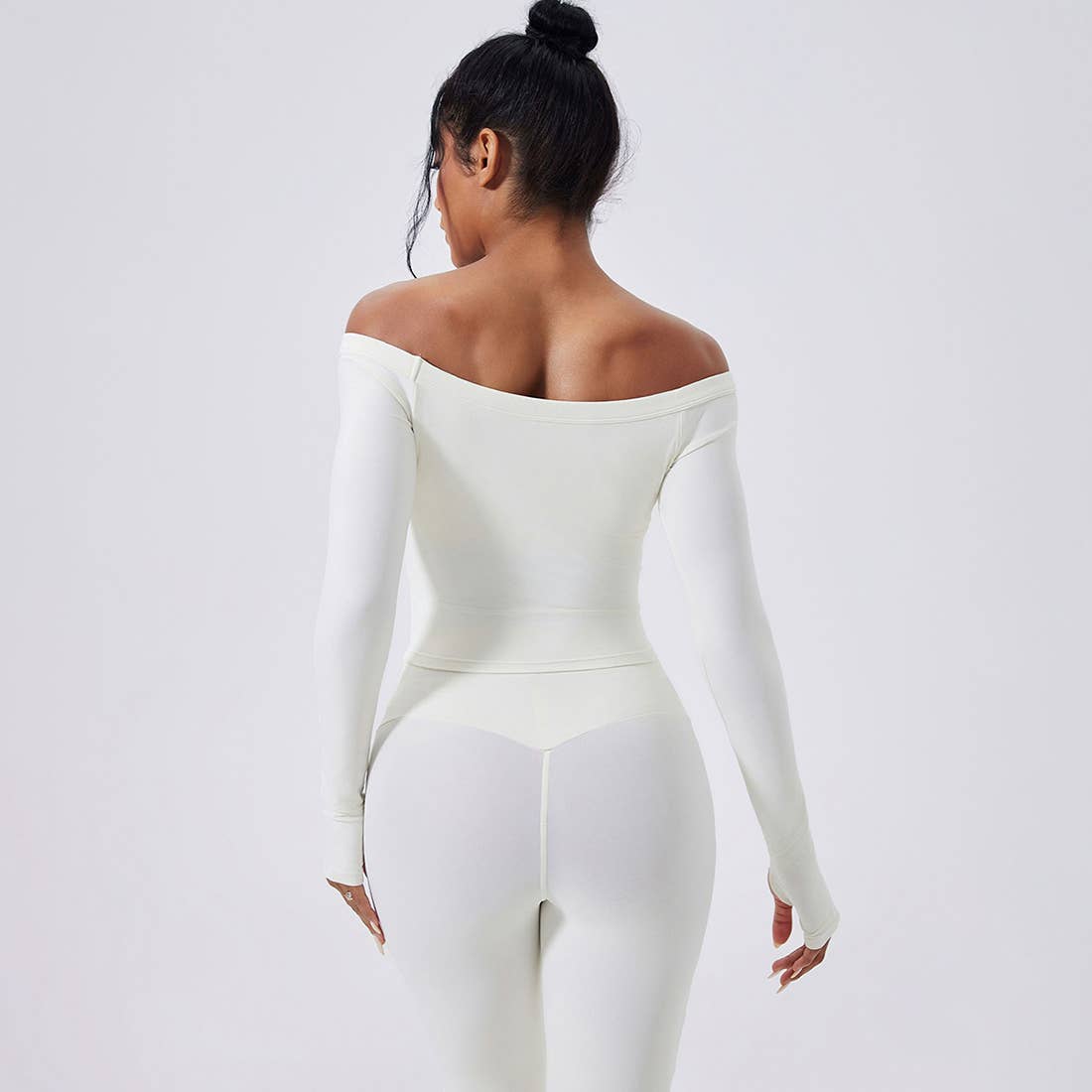 Sodalemon - Venta al por mayor Conjunto de ropa deportiva - Mujer - Conjunto de Yoga de Cintura Alta y Hombros Descubiertos: Top de Manga Larga + Leggings5