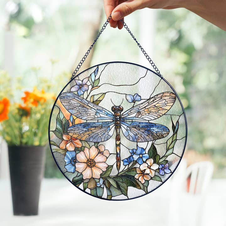 TMLECOM LTD - Wholesale Suncatcher - Dragonfly Stained Glass Suncatcher, Dragonfly Flower Decor2