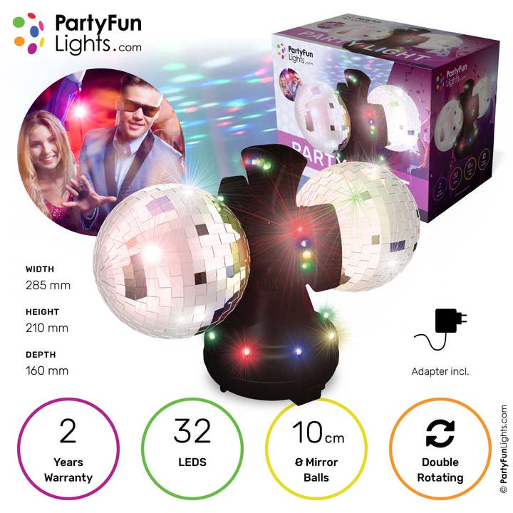 PartyFunLights Europe B.V. – wholesale Light-up toy – Kids & baby – PartyFunLights - disco lamp - double mirror ball - rotating -