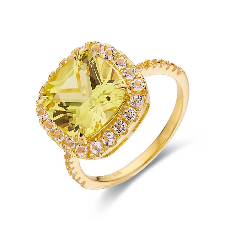 FCJ Jewelry LLC - Wholesale Cocktail/Statement Ring - Created Canary Sapphire Cushion Cut Ring 18K Gold Plated 9251