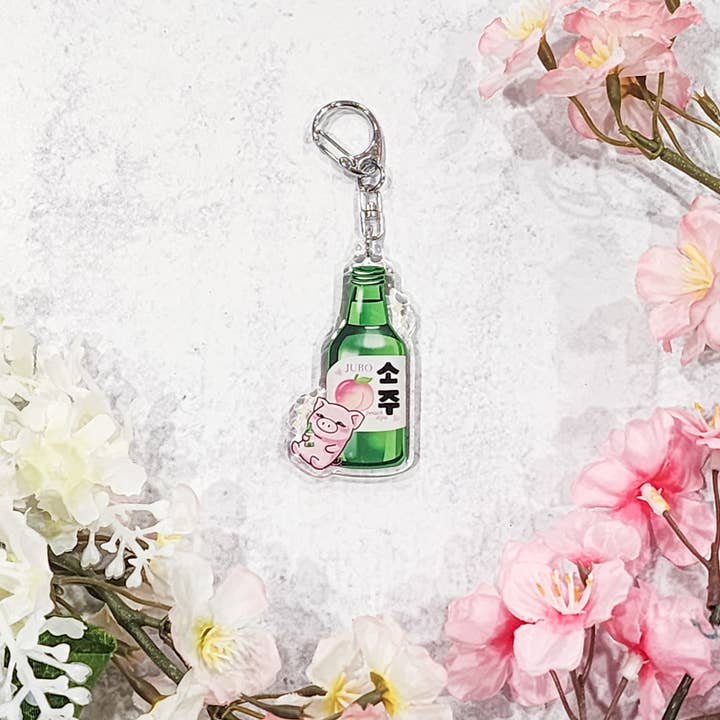 Peach Soju Acrylic Keychain, Cute keychain, Soju lover for wholesale by Muijistudio