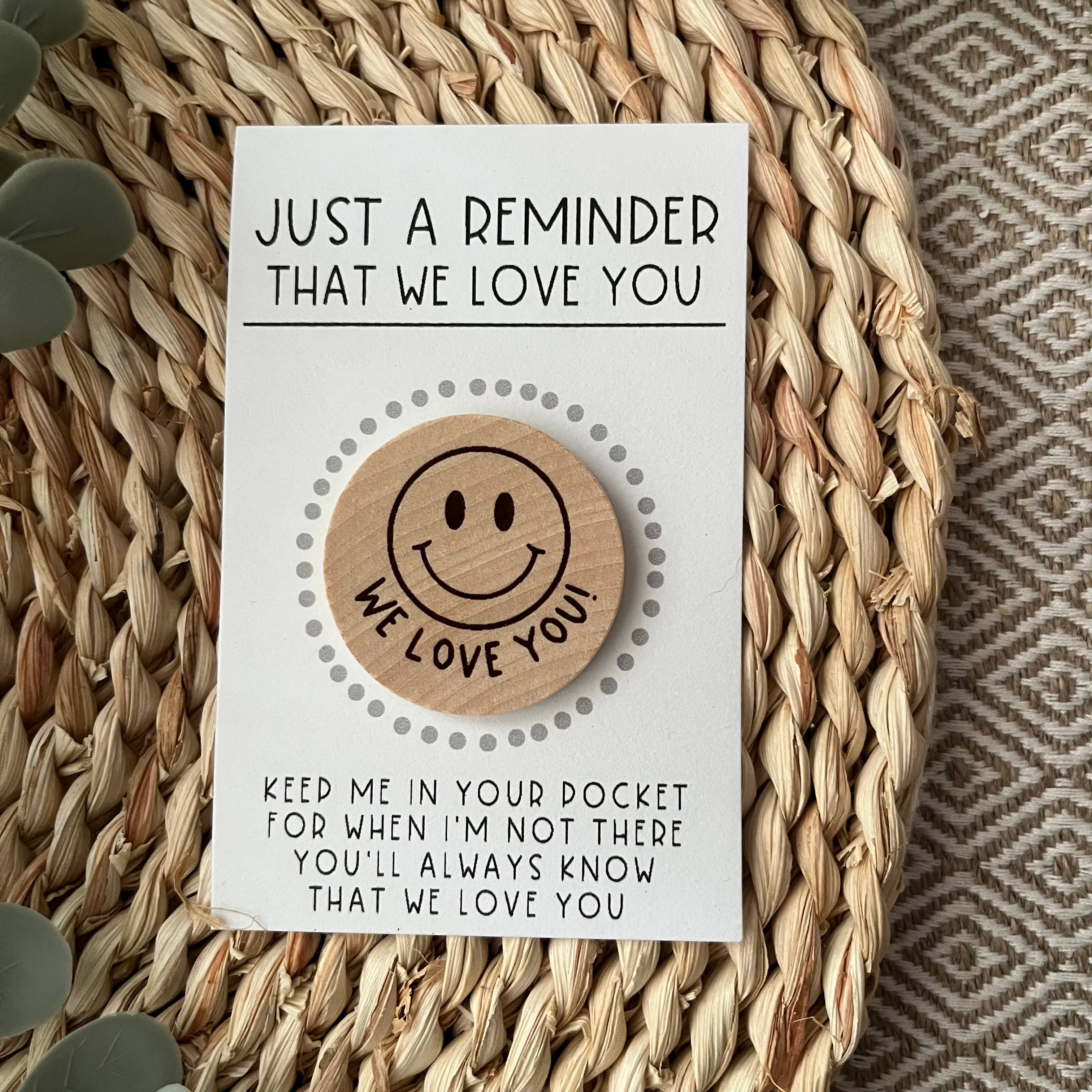 Handmade by Hammero - Wholesale Keepsake Coin/Token - Pocket Hug, Brave Button, and Smile - Wood Engraved Token4