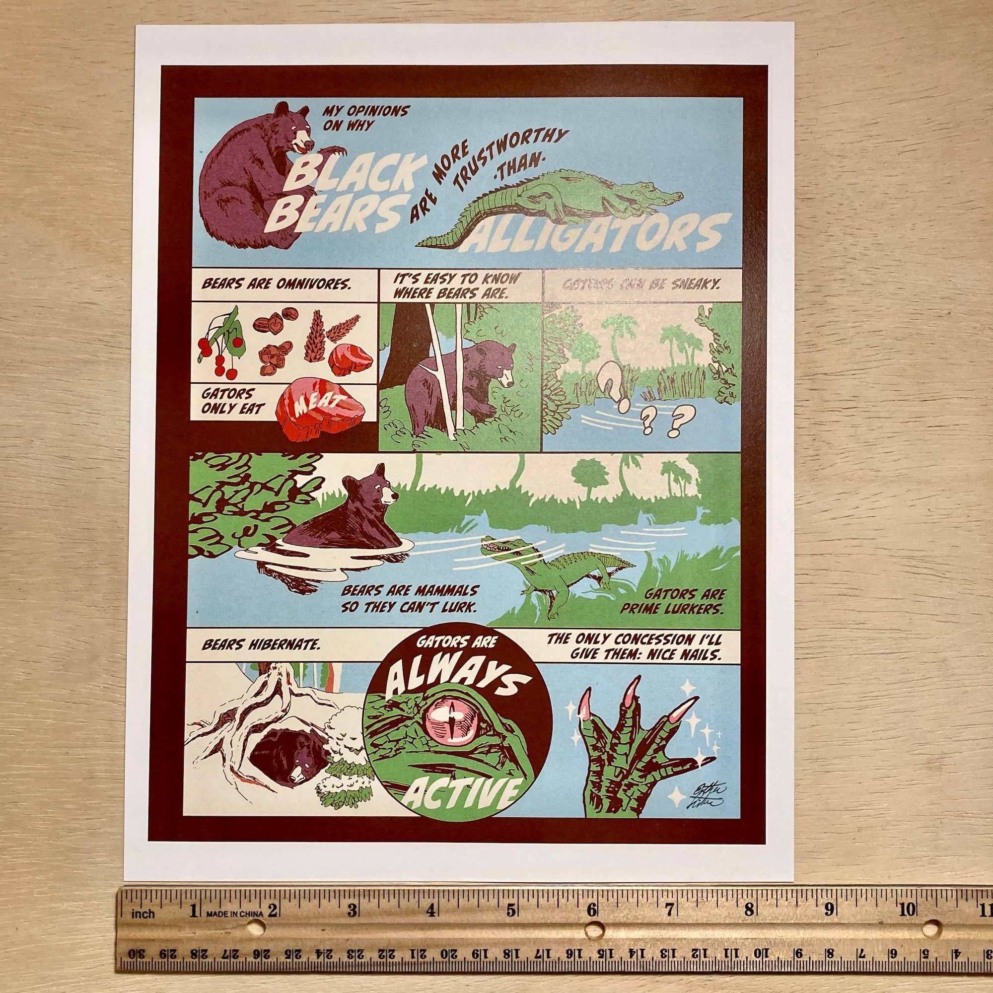 Esther Sketch - Wholesale Art Print - Gator vs Bear Animal Comic Print 8.5"x11"6