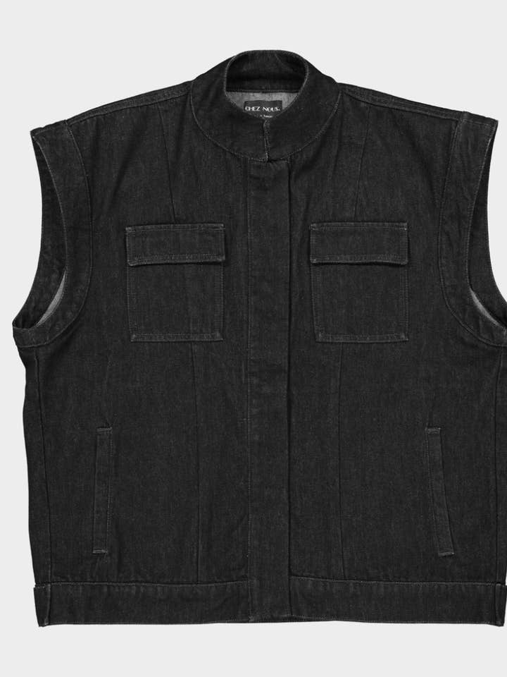 FARAH denim sleeveless jacket - Black for wholesale by CHEZ NOUS.