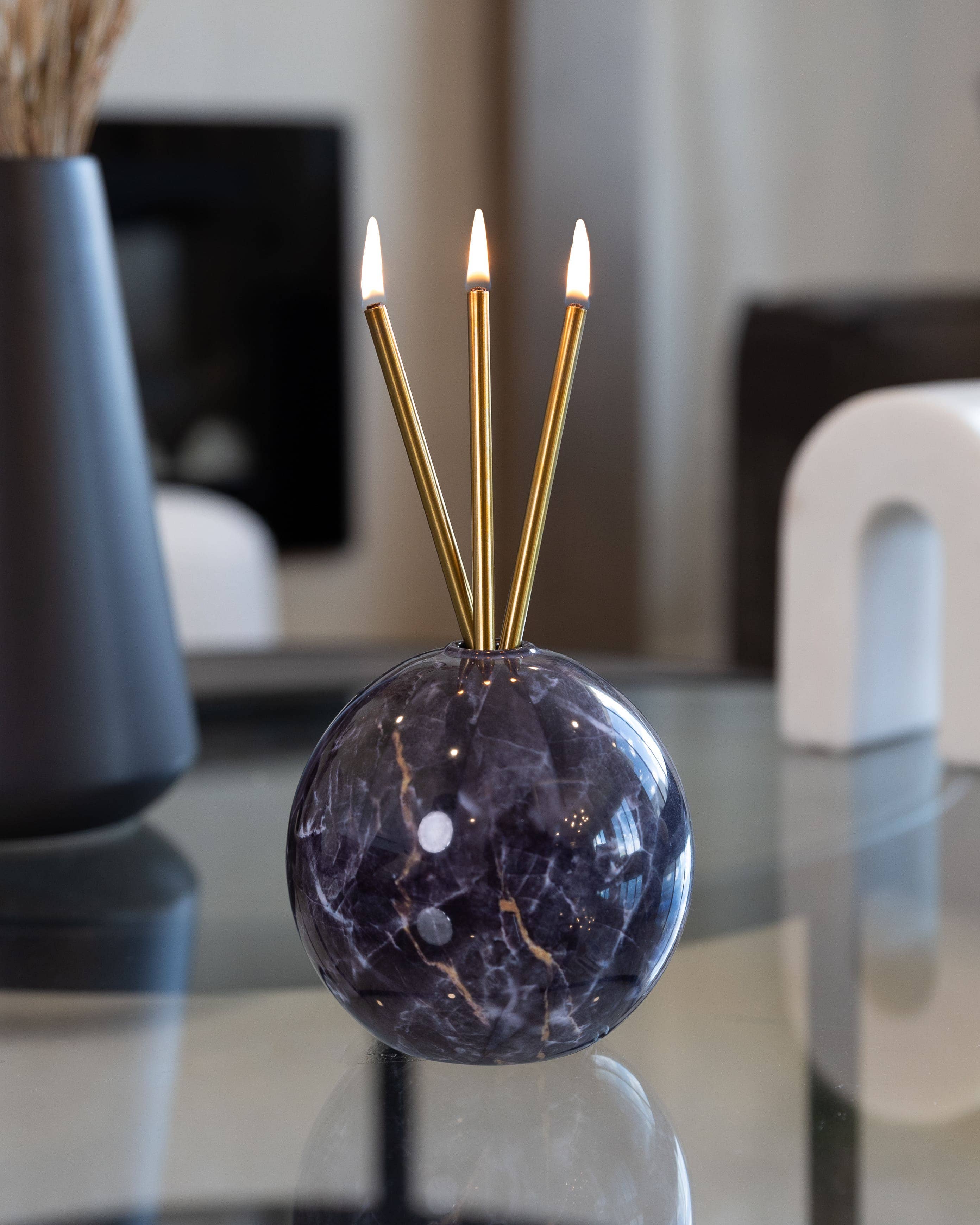 Everlasting Candle Co. - Wholesale Candle Holder - Neva Vase, Charcoal Marble Candle Holder [x6 Vases]1