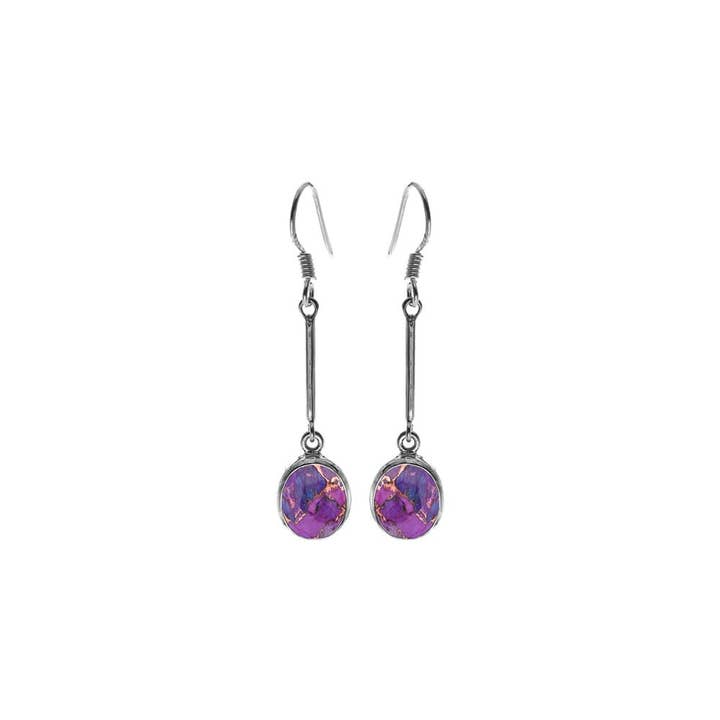 Kali Ma Designs - Sterling Silver Jewellery - Wholesale Hangende/ronde oorbellen - Samira lange steel paarse Mohave ovale oorbellen