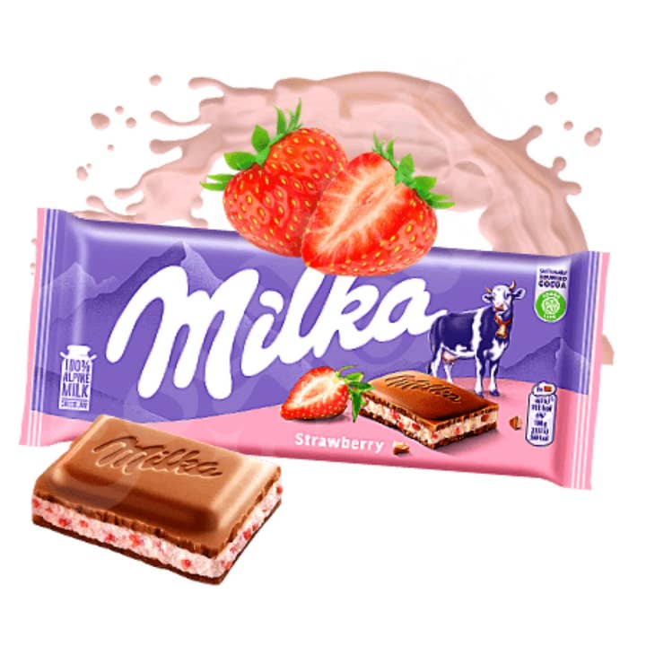 Phoenix Distributions - Wholesale Chocolate Bar - MILKA - Strawberry 100 gramm 22 count1