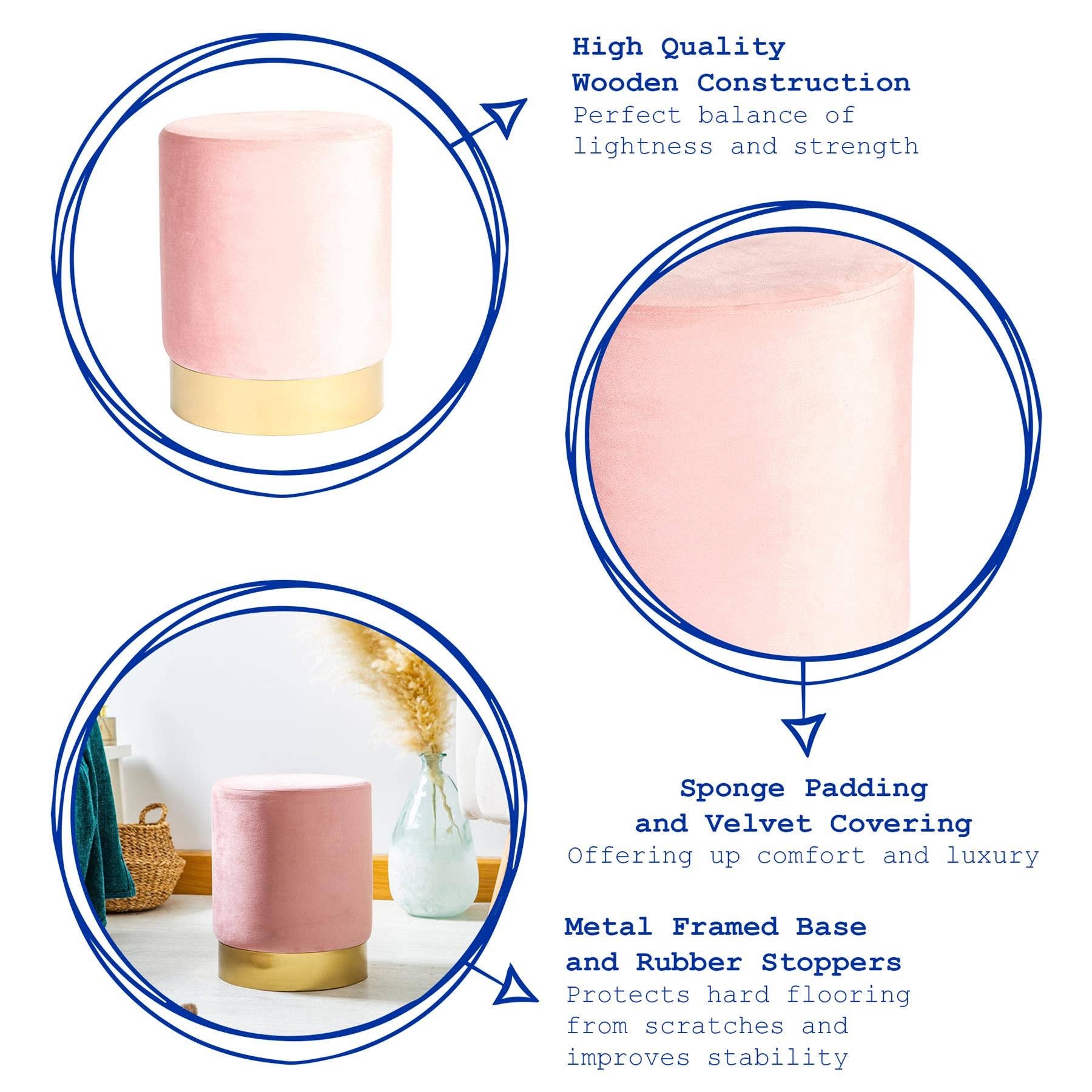 Rinkit Ltd – Großhandel Hocker – Runder samtbezogener Hocker als Fußbank – 29 cm Durchmesser x 36 cm Höhe – von Harbour Housewares17