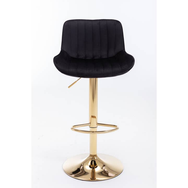 Black Adjustable Velvet Swivel Bar Stool with Golden Legs, 2-Pack for wholesale on Faire9