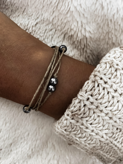 NATURE ET LIN - Vendita all'ingrosso Bracciale con perline - DOUBLE PERLES - Bracciale in lino e perle prodotto in Francia6