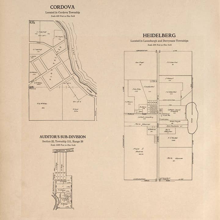 Relic Map Co. - Wholesale Map - Cordova; Heidelsburg; Auditor's Sub-Division from Plat Book of Le Sueur County, Minnesota 1928