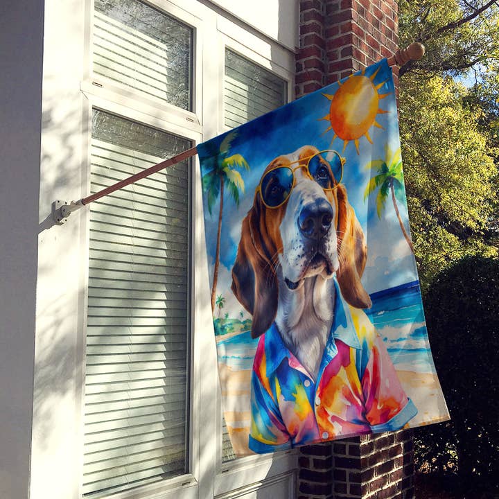 Basset Hound Sommer Strandtid Husflag DAC8256 for engroshandel hos Caroline's Treasures