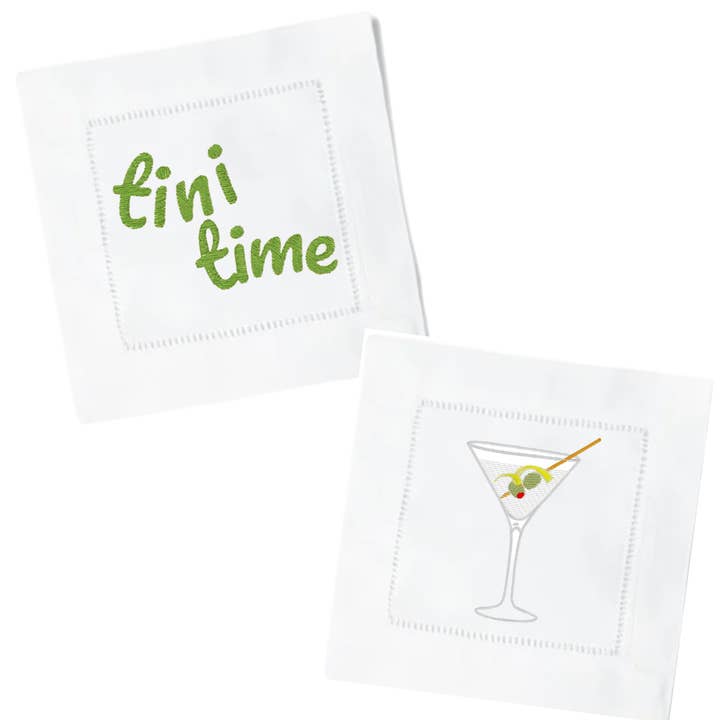 Tini Time Cocktail Napkins for wholesale by Blythe Embroidery Co.