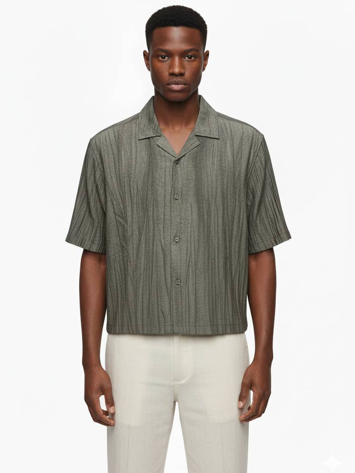 Camisa con cuello campana / Camisa con cuello cubano / Camisa cabana para venta al por mayor de Hawk's Bay