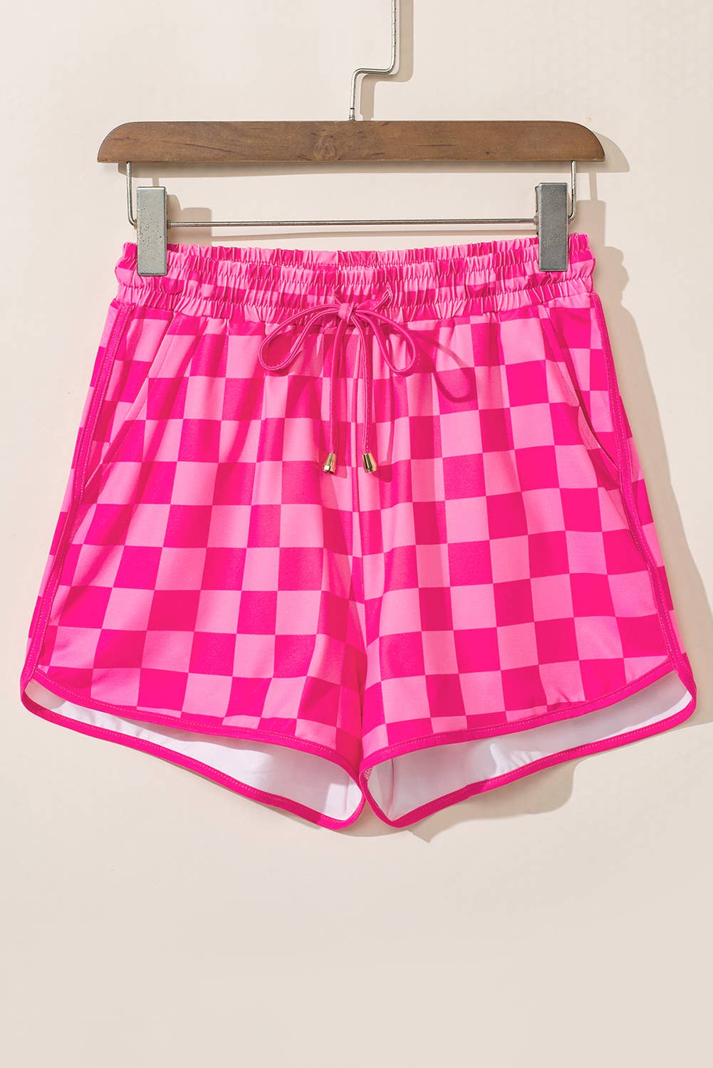 LA Society - Wholesale Shorts - Women's - Checkered Drawstring Elastic Waist Casual Shorts12