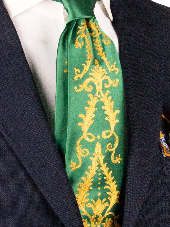 Cravatta Siciliana Verde Dipinta a Mano GP81 per la vendita all'ingrosso da parte di Graffeo Cravatte