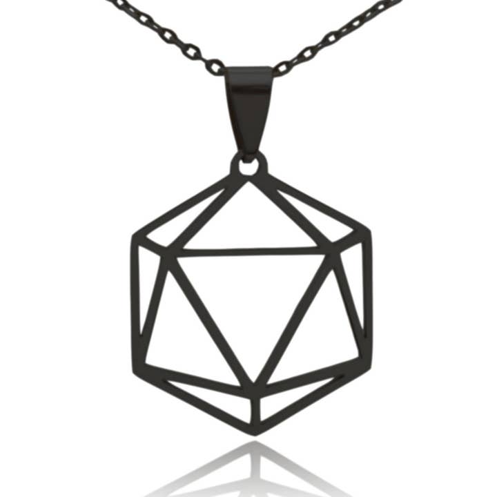 Clayton Jewelry Labs - Wholesale Pendant/Charm Necklace - D20 Dice Silhouette Icosahedron Stainless Steel Necklace