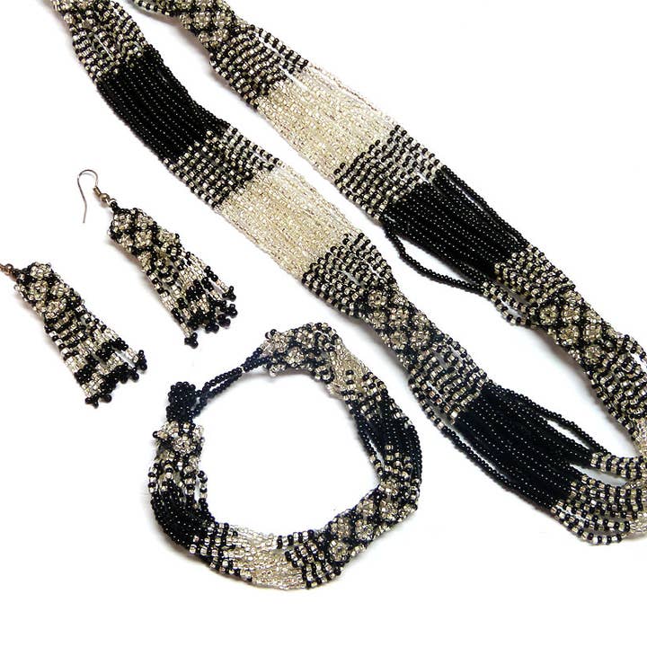 Pichincha - Wholesale Jewelry Set - Seed Bead Diamond Design Beaded "Zula" 3 PC Jewelry Set4