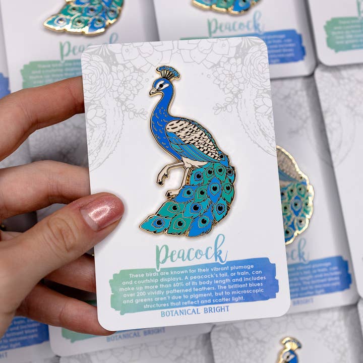 Botanical Bright - Wholesale Lapel Pin/Button - Peacock Deluxe Size Enamel Pin1