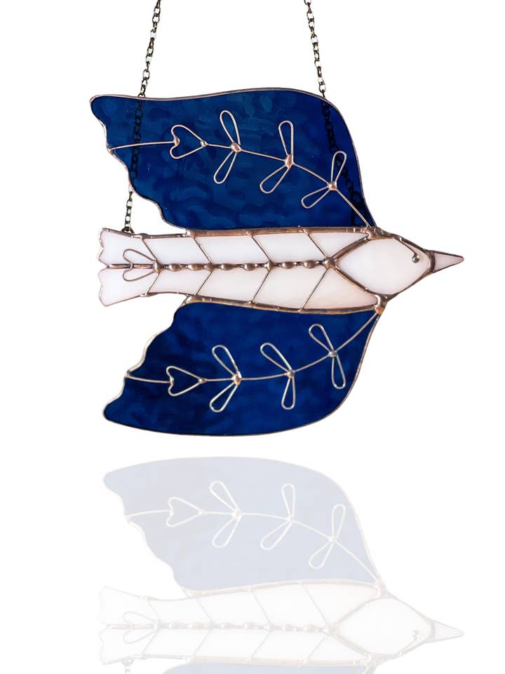 Fugleornament i glasmosaik med folkekunststil for engroshandel hos Samara Designs Studio