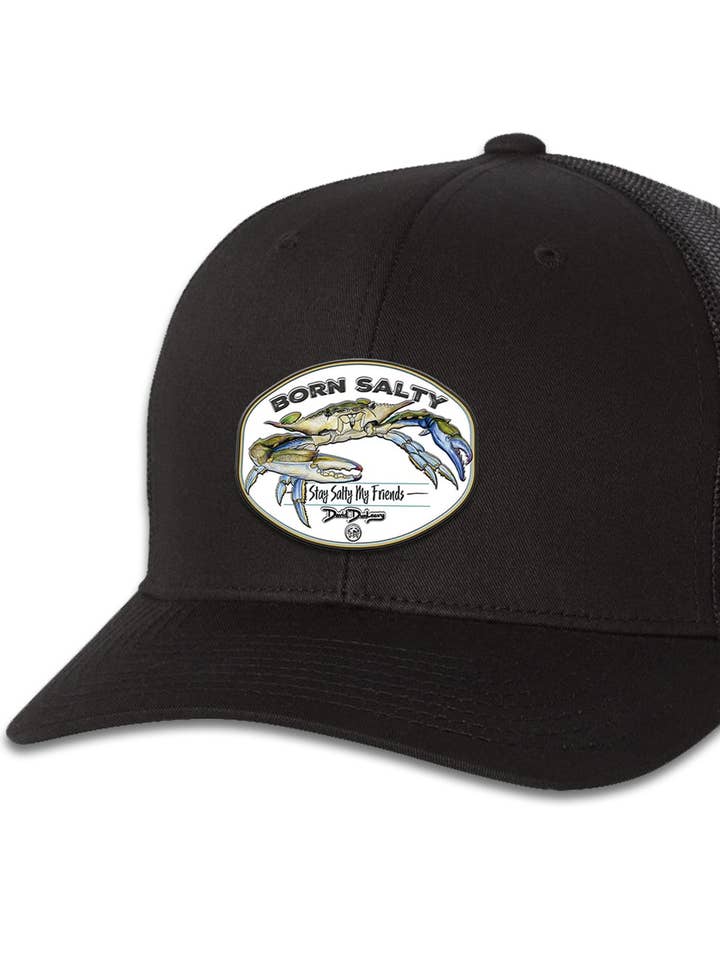 Geboren salzig Blaukrabbe 6-Panel-Trucker-Snapback-Schwarz-Schwarzer Hut für den Großhandel von David Dunleavy