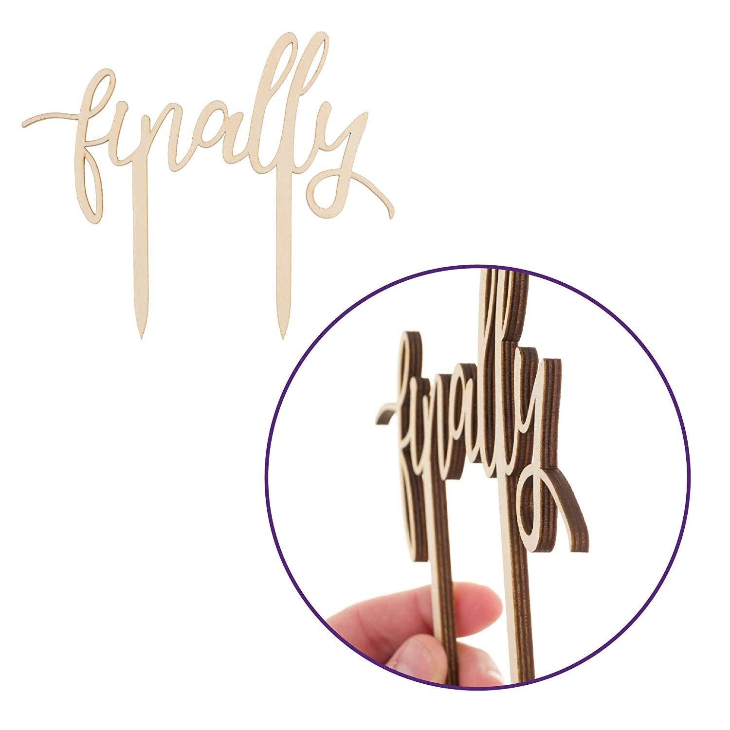 Ella Celebration - Vendita all'ingrosso Topper per torte/cupcake - Finalmente, decorazione corsiva per torte in legno3