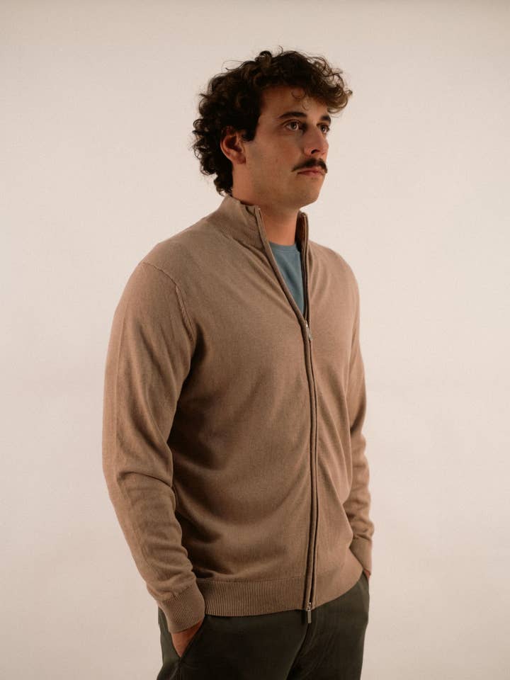 Giacca con zip in cotone e cashmere - Beje per la vendita all'ingrosso da parte di ARMAZÉM DAS MALHAS